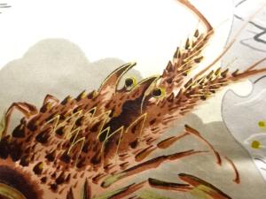 アンティーク　宝船に伊勢海老模様肩裏本場泥大島紬男物羽織